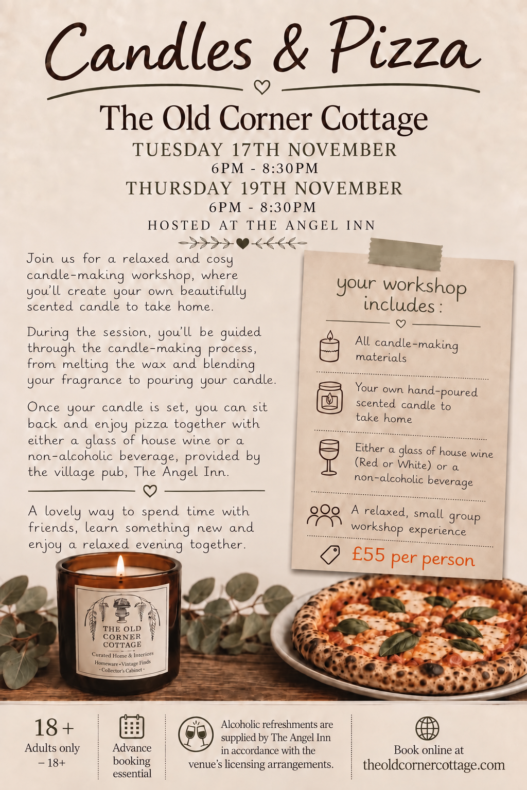 Candles & Pizza Workshop at The Angel Inn