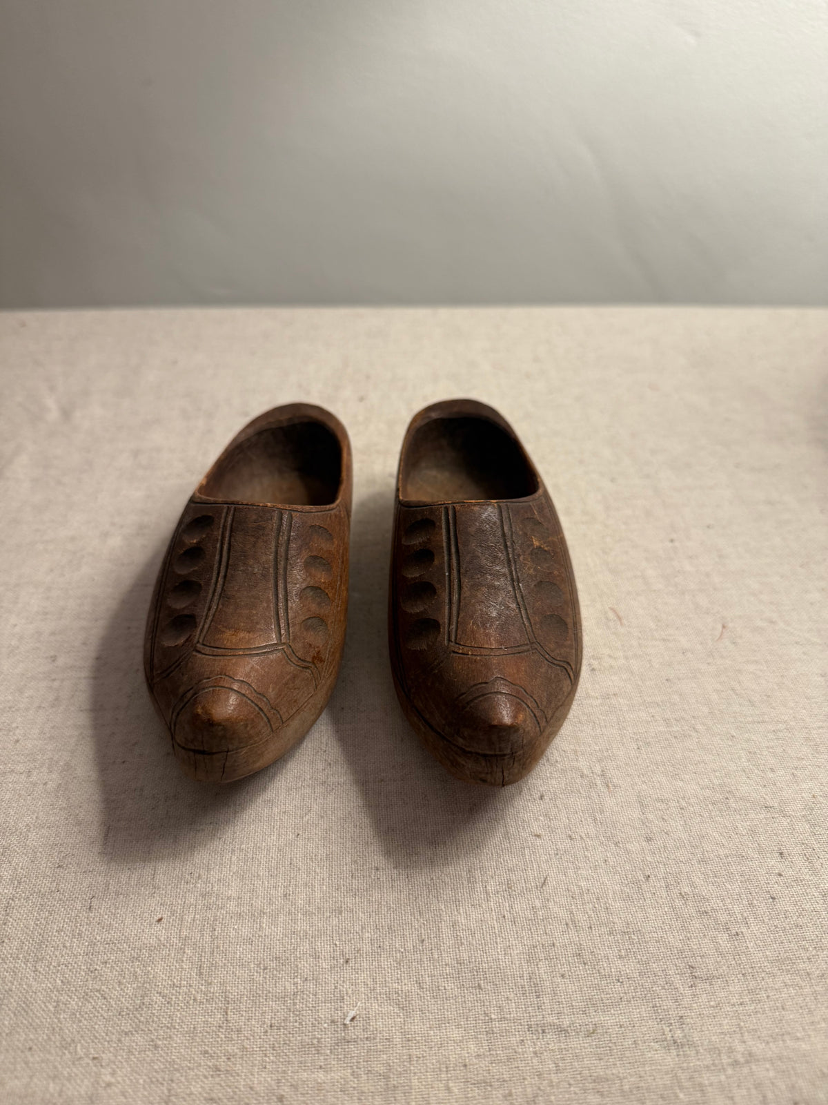 Vintage Hand-Carved Wooden Miniature Clogs – Pair – Dutch Style Decorative Shoes