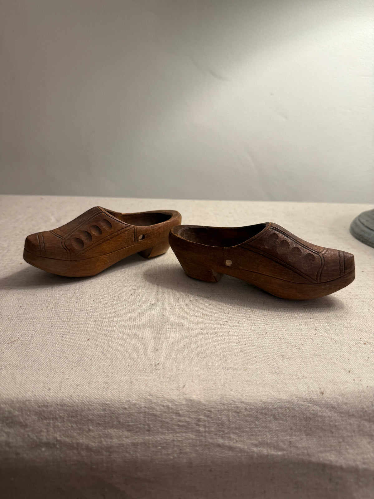 Vintage Hand-Carved Wooden Miniature Clogs – Pair – Dutch Style Decorative Shoes