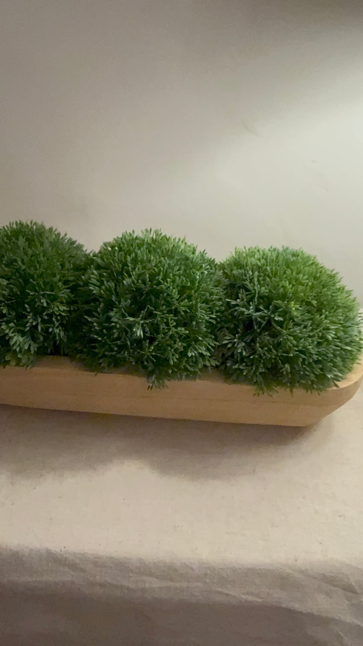Wooden Dough Bowl with Faux Moss Ball Arrangement