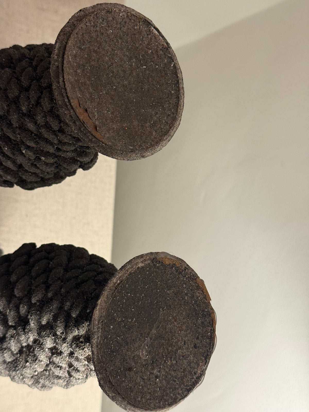 Pair of Rustic Pinecone Candlesticks – Charcoal Stone Effect