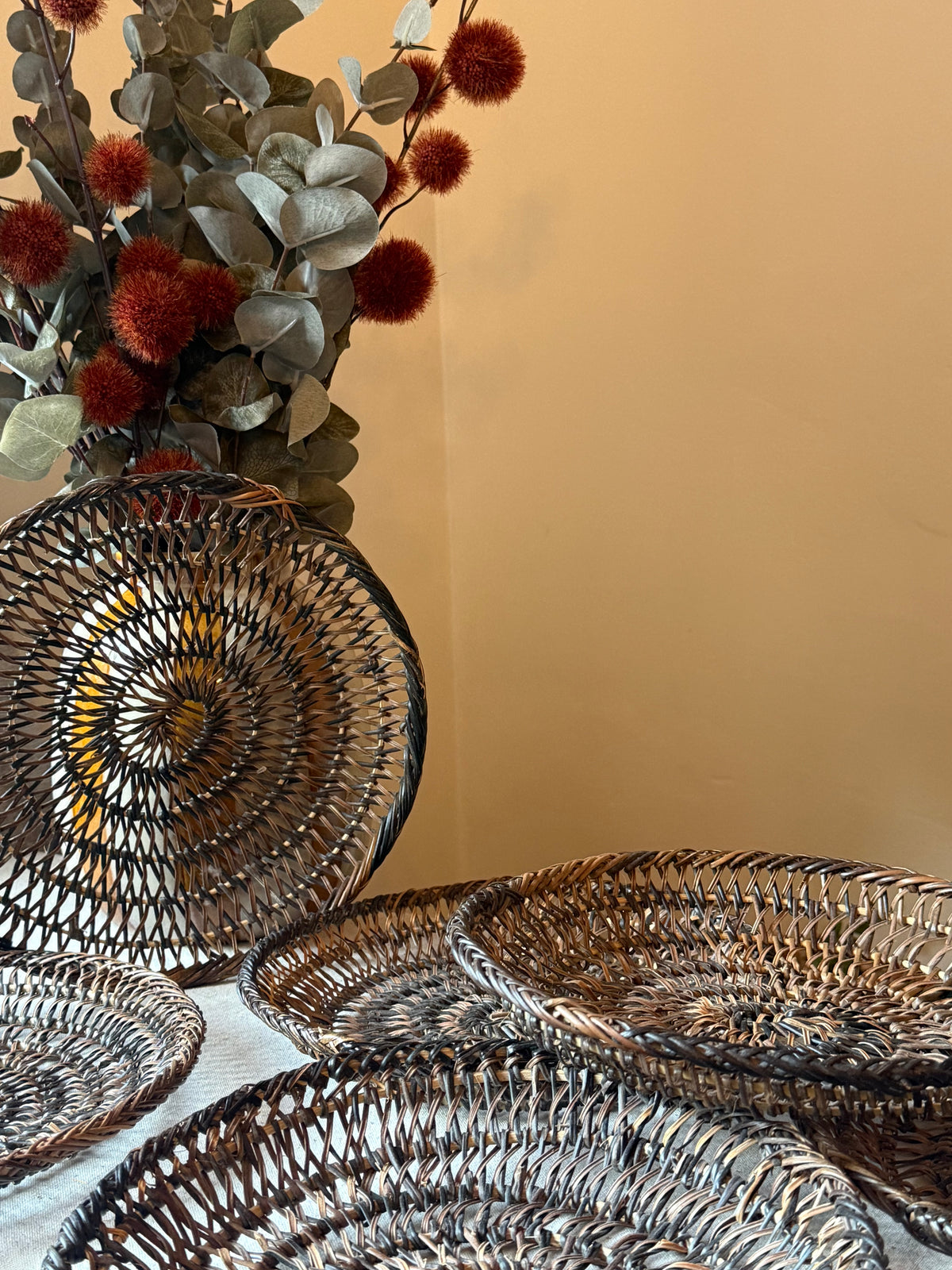 Set of 6 Handwoven Wicker Wall Display Plates