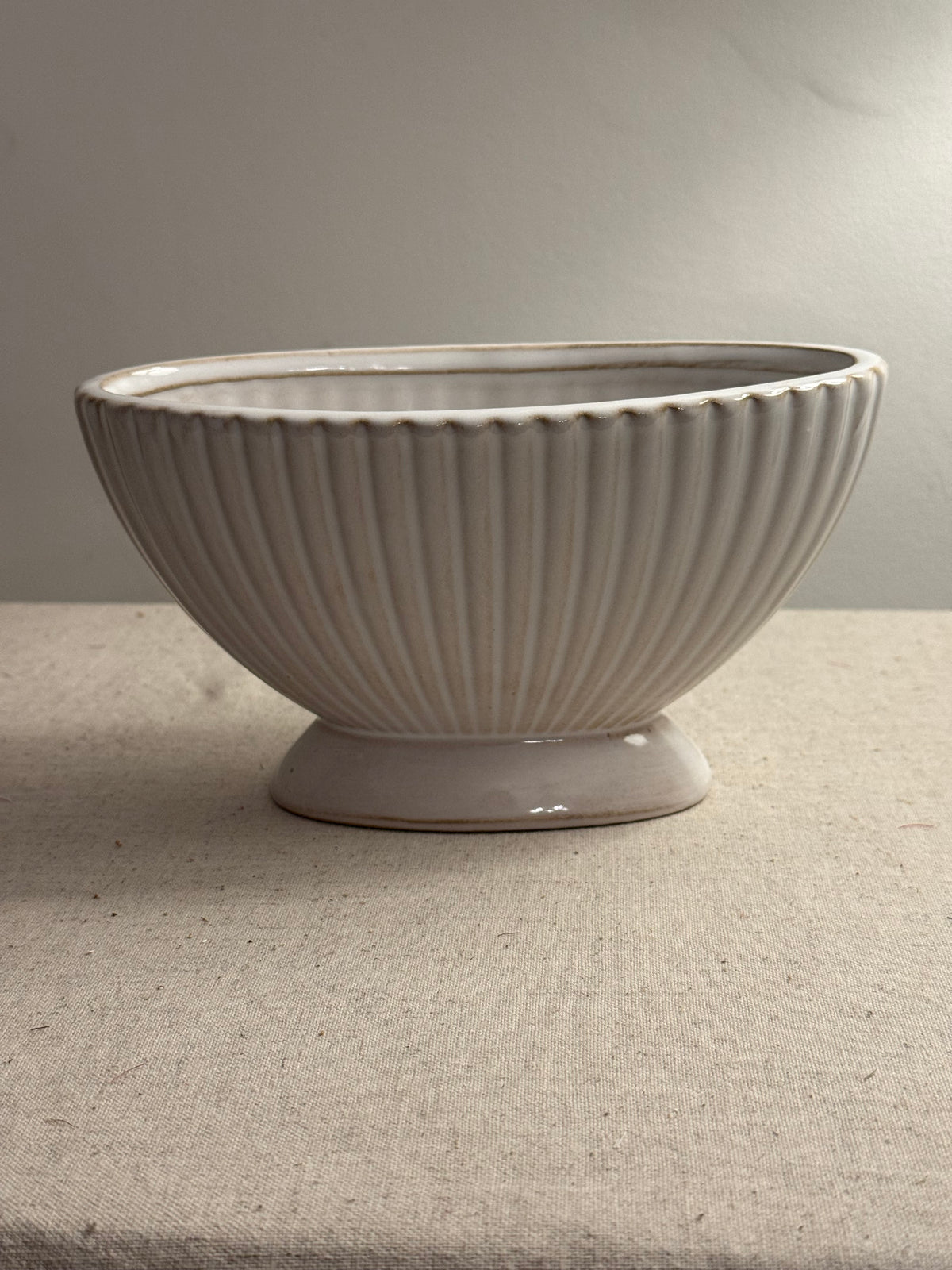 Cream Ribbed Ceramic Footed Planter | Decorative Plant Pot | 20cm